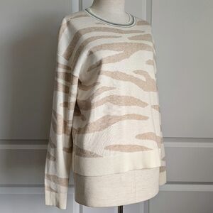 Splendid Sweater Silk Blend Camel Zebra Print Knit Crew Neck Cream Camel M NWT